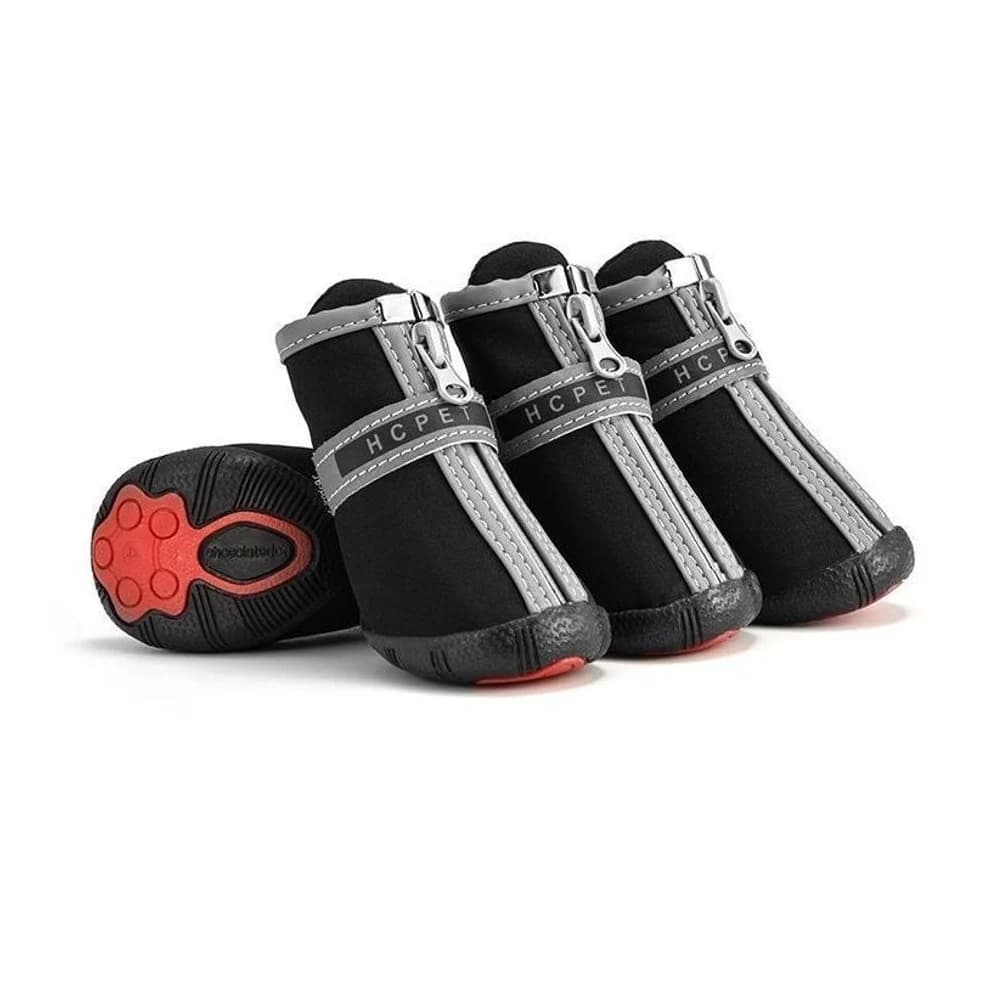 PfotenSchutz PRO Hundeschuhe Set in Schwarz mit Profilsohle und Reflektorstreifen